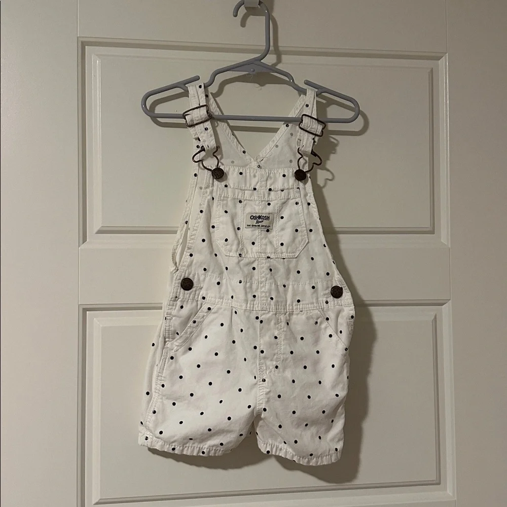 OshKosh White Polka Dot Shorts Overalls